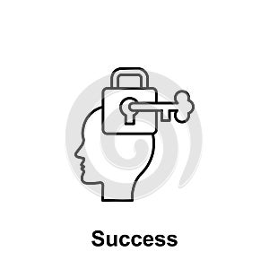 Key, lock brain icon. Element of creative thinkin icon witn name. Thin line icon for website design and development, app