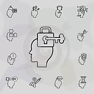 Key, lock brain icon. Universal set of creative thinking for website design and development, app development