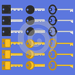 Key from the lock, a large set of keys from the lock. Vector illustration of a key
