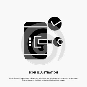 Key, Lock, Mobile, Open, Phone, Security solid Glyph Icon vector