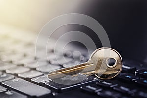 Key lock on PC keyboard. ÃÂ¡oncept of computer security and protection of personal data on Internet. photo