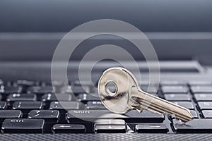 Key lock on PC keyboard. Ð¡oncept of computer security and protection of personal data on Internet