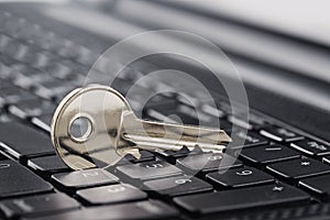 Key lock on PC keyboard. Ð¡oncept of computer security and protection of personal data on Internet