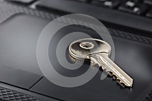 Key lock on PC keyboard. Ð¡oncept of computer security and protection of personal data on Internet