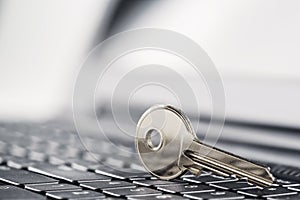 Key lock on PC keyboard. Ð¡oncept of computer security and protection of personal data on Internet