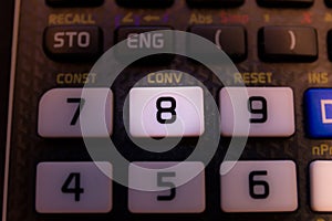 Key number eight of the keyboard of a calculator