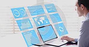 Key Performance Indicators KPI on business dashboard, businessman analyzing metrics photo