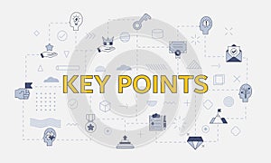 key points concept with icon set with big word or text on center