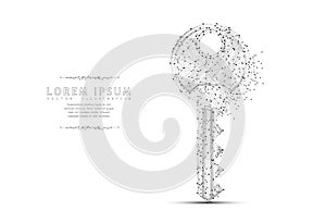 Key. Polygonal wireframe mesh art with crumbled edge. Concept illustration or background