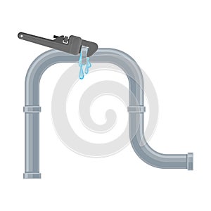 Key repairs a leak in a water pipe. Vector illustration on white background.