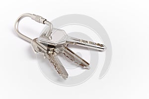 Key ring with keys over white background. Rent