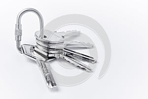 Key ring with keys over white background. Rent