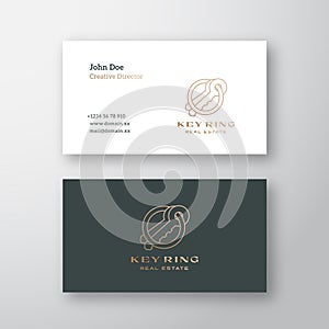 Key Ring Real Estate Abstract Contemporary Minimal Logo and Business Card Template. Outlined Keys Composition Emblem or