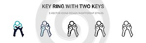 Key ring with two keys icon in filled, thin line, outline and stroke style. Vector illustration of two colored and black key ring
