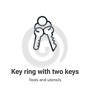 Key ring with two keys outline vector icon. Thin line black key ring with two keys icon, flat vector simple element illustration