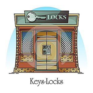Key shop or locks store. Building for keylock photo