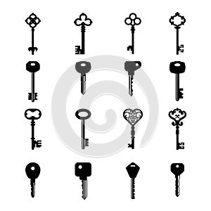 Key silhouette. House access old and modern key icons vector collection