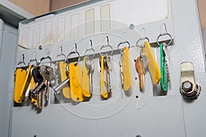 Key tags hanging in the closet