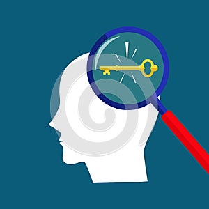 The key to the human head. Problem solving ideas. Vector illustration