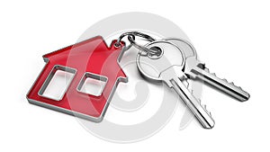 Key to a new home concept - House keys with trinket house isolated on white