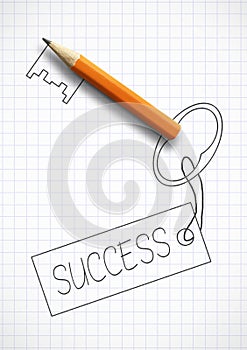 Key to success concept, drawn key with pencil