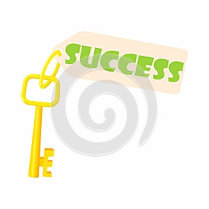 Key to success icon, cartoon style