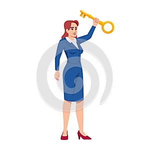Key to success semi flat RGB color vector illustration. Top manager finding problem solution isolated cartoon character
