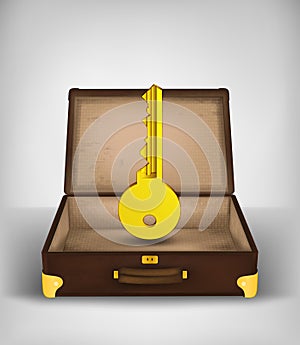 Key to travel in open travel suitcase transport concept vector