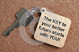 The key to your better future starts with you text. Inspirational and motivational concept