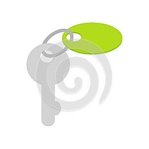 Key with Trinket on Keyring Flat Vector Icon