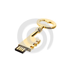 Key USB data storage isolated on white