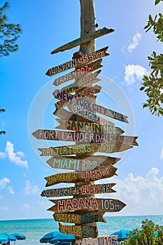 Key West beach distance signs to landmarks photo