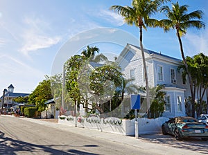 Key west downtown street houses in Florida photo