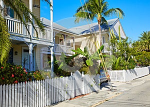 Key west downtown street houses in Florida photo