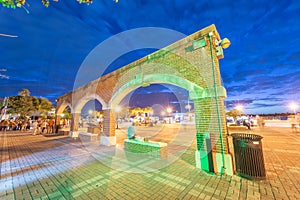 KEY WEST, FL - FEBRUARY 20, 2016: Mallory Square at night along sea promenade. Key West is the main city of Keys Islands