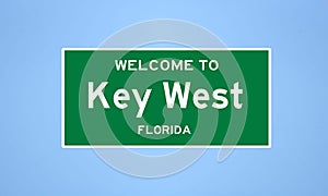 Key West, Florida city limit sign. Town sign from the USA.