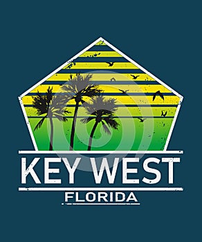 Key West Florida print. Typography design. pattern on shirt. Florida illustration. retro style. - vector illustration