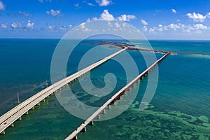 Key west island florida highway and bridges over the sea aerial view