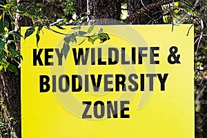 A key wildlife and biodiversity zone sign