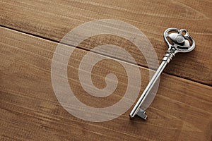 A key on wooden table