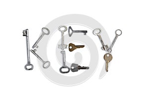 Key word made of old keys on white isolated background. Conceptual