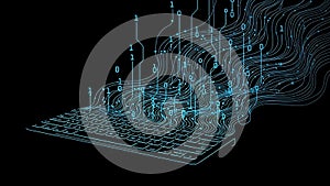 Futuristic Flowing Binary Code Emerging from Keyboard Concept Illustration, Generative AI