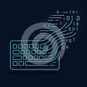 Futuristic Flowing Binary Code Emerging from Keyboard Concept Illustration, Generative AI