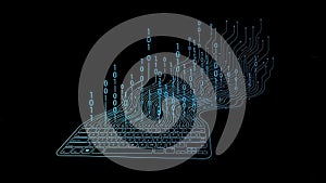 Futuristic Flowing Binary Code Emerging from Keyboard Concept Illustration, Generative AI