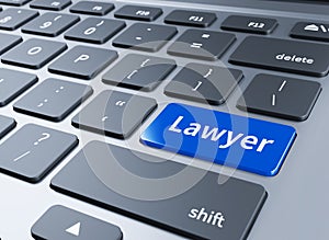A keyboard with a blue button - Lawyer.3d illustration