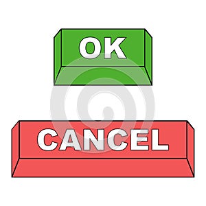 Keyboard buttons ok and cancel, vector red and green buttons ok and cancel approve and reject concept