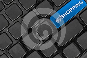 Keyboard close up,top view, shopping online concept word photo