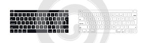 Keyboard of computer  laptop. Modern key buttons for pc. Black  white keyboard isolated on white background. Icon of control