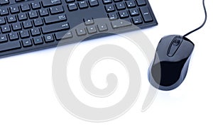 Keyboard computer with mouse on white background