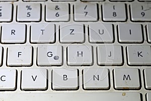 Keyboard on a dirty white laptop